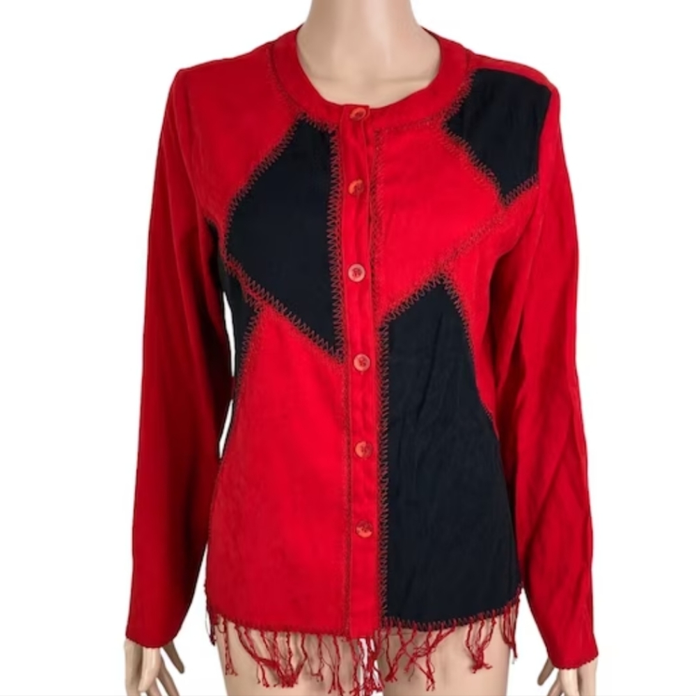 Vintage Canyon Road Red and Black Button Up Patchwork Western Shirt/Light Jacket